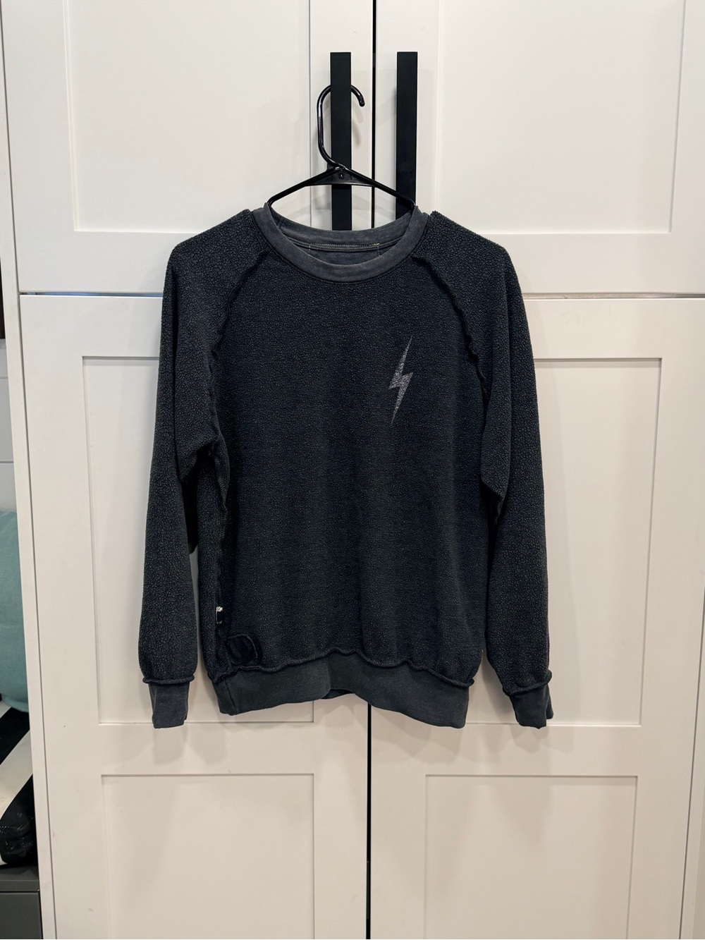 Aviator Nation Charcoal Gray Crewneck with White Lightning Bolt reversable small - Picture 4 of 5